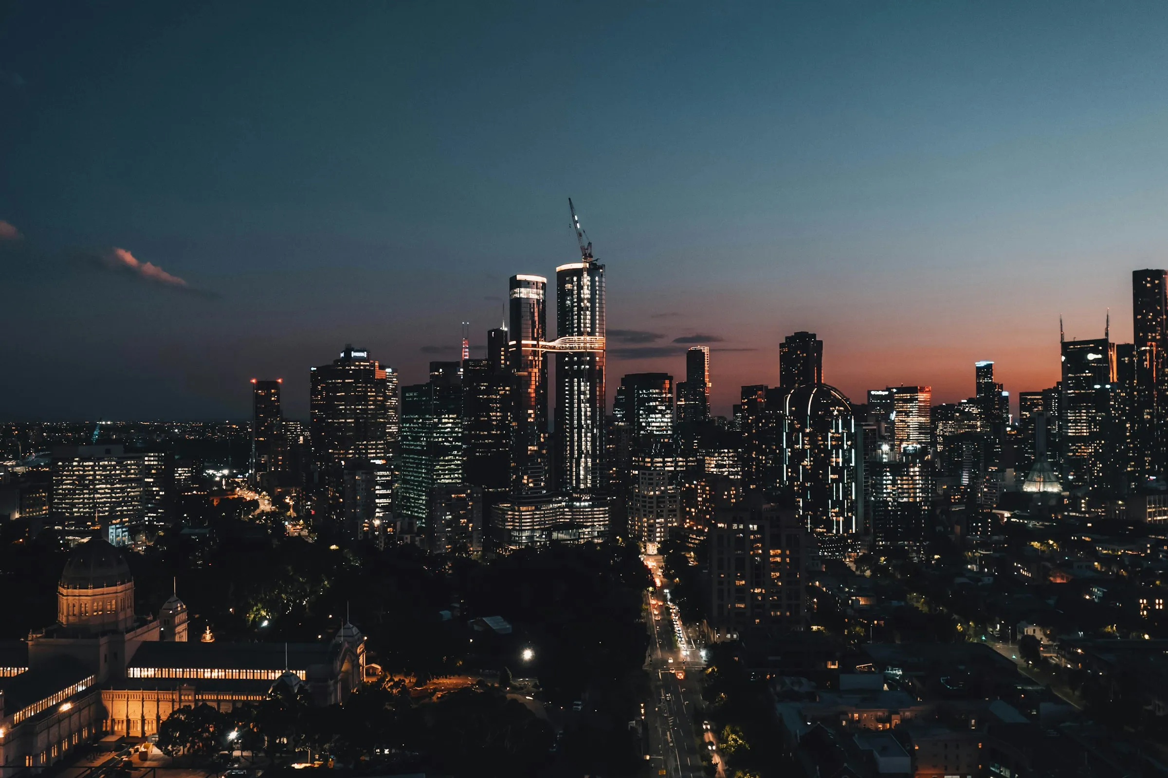 Melbourne's CBD towers at dusk